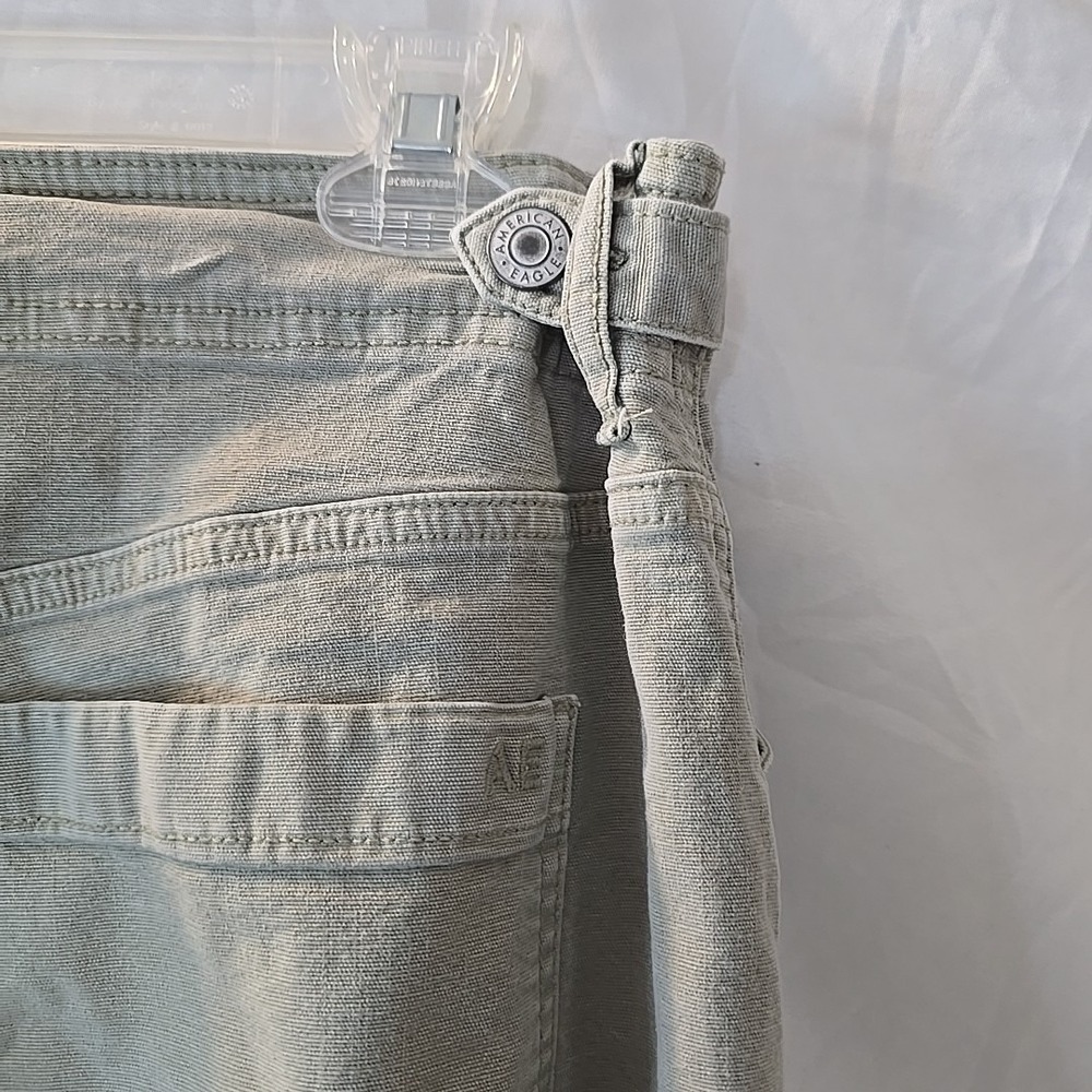 American Eagle Stretch Stovepipe Canvas Pants Green Sz 10 Long Festival Y2K - Picture 8 of 16